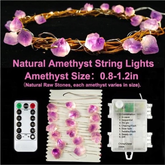 Decorative Lights Plus Amethyst LED String Lights Battery Operated with Remote - Picture 4 of 6